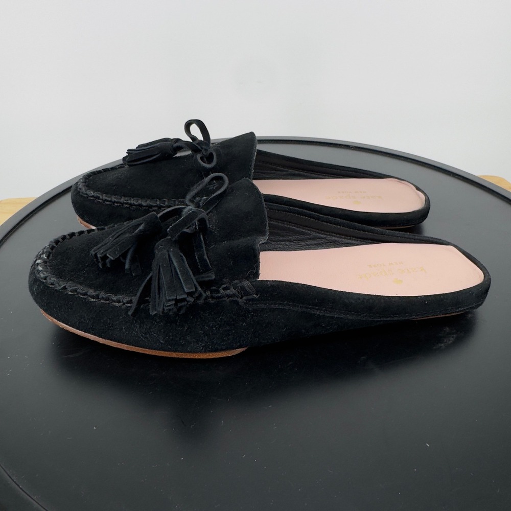 Kate Spade New York Black Suede Tassel Mule Loafers Womens 6M Slip On Flats - Picture 4 of 6